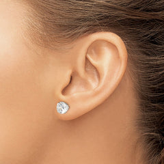 QE1007 Sterling Silver 8mm Round Snap Set CZ Stud Earrings