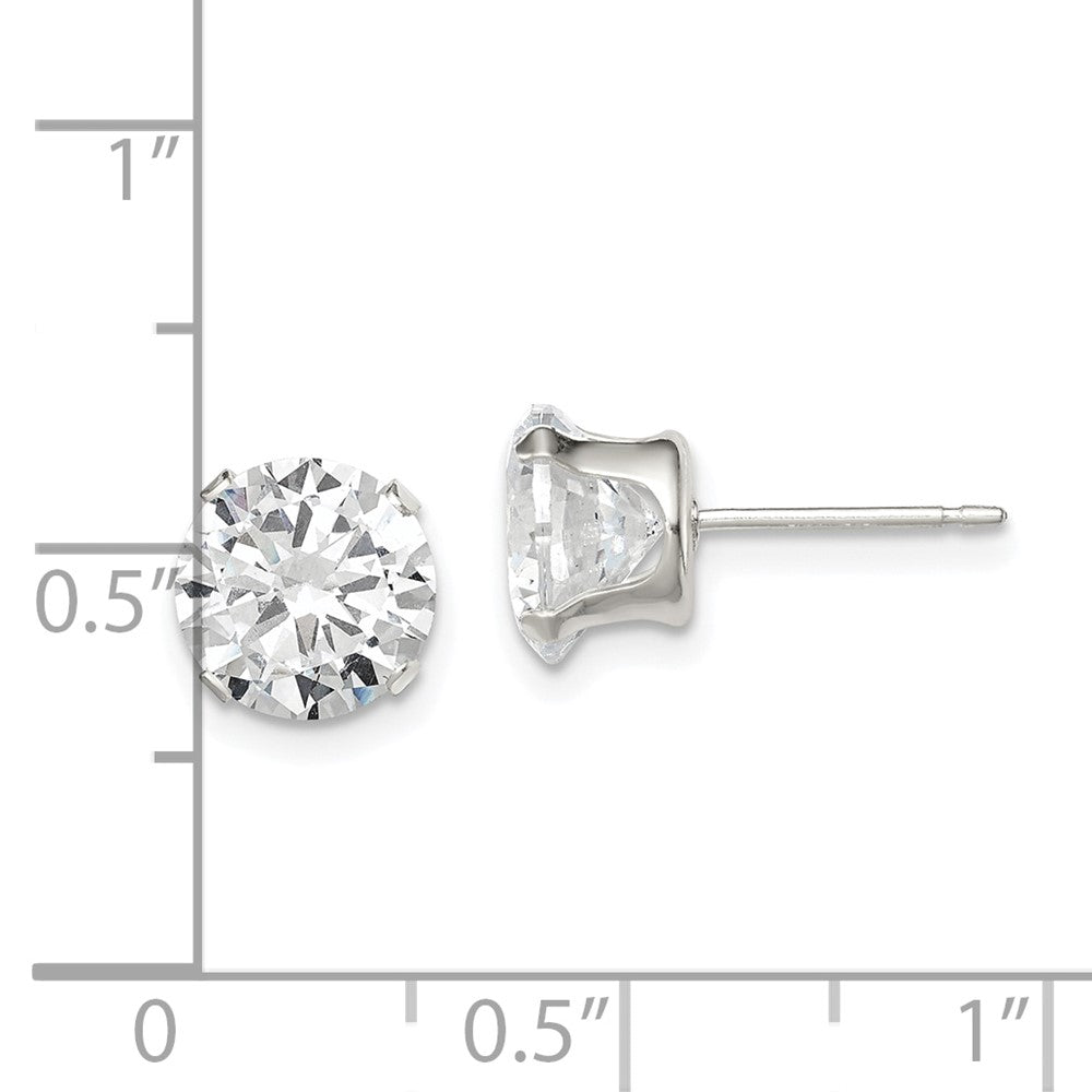 QE1007 Sterling Silver 8mm Round Snap Set CZ Stud Earrings