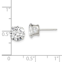 QE1007 Sterling Silver 8mm Round Snap Set CZ Stud Earrings