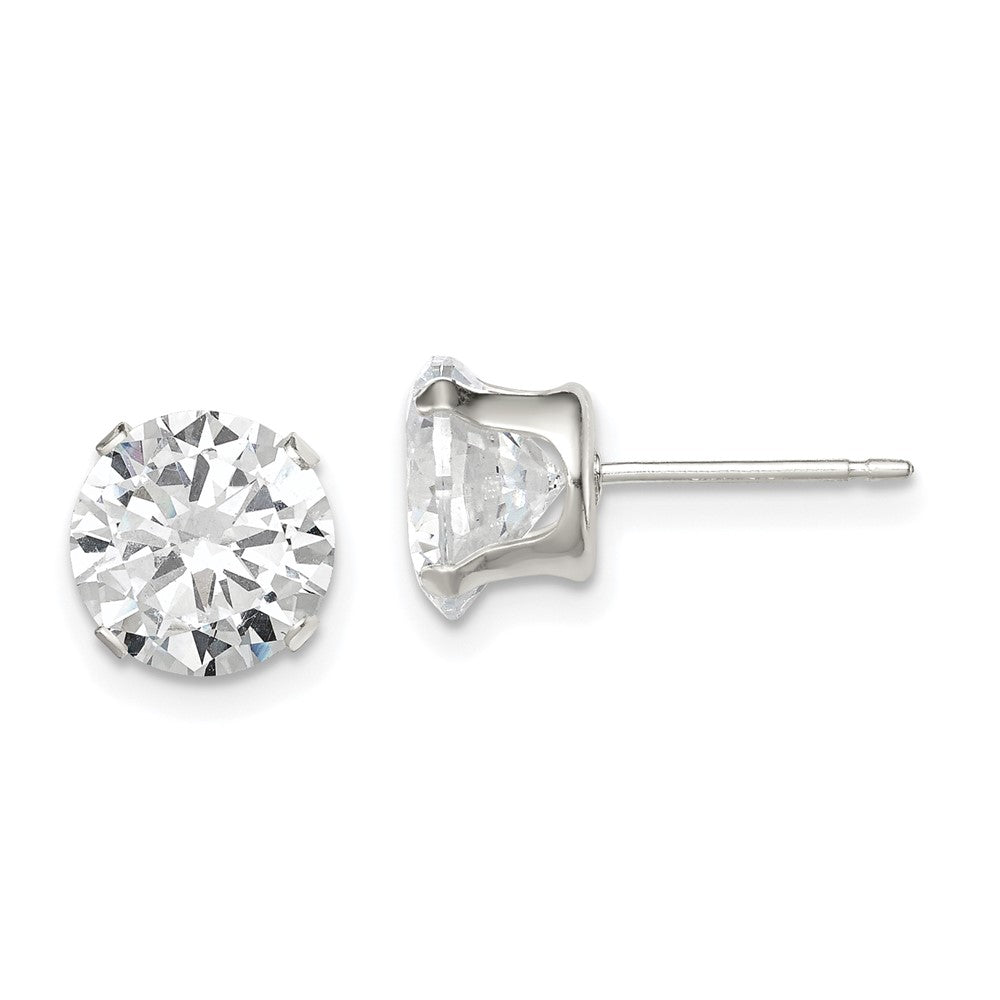 QE1007 Sterling Silver 8mm Round Snap Set CZ Stud Earrings