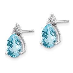 QE10072BT Sterling Silver Rhodium Plated Diamond and Blue Topaz Post Earrings
