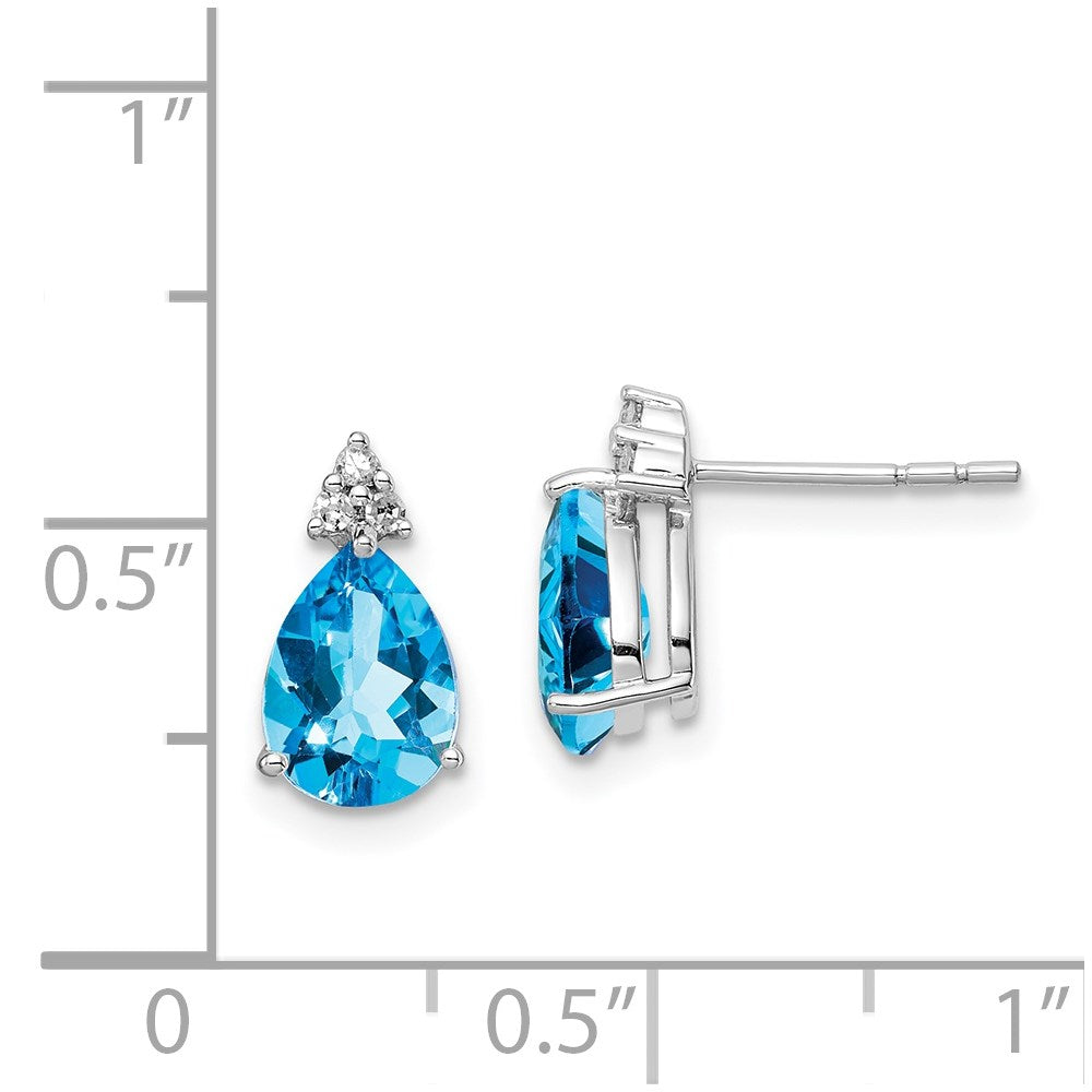 QE10072BT Sterling Silver Rhodium Plated Diamond and Blue Topaz Post Earrings