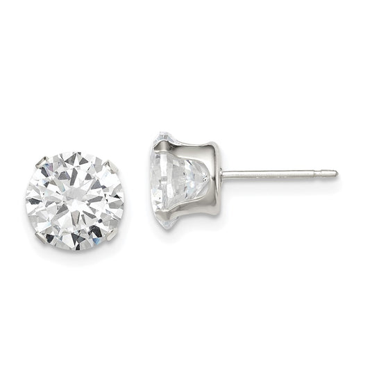QE1007 Sterling Silver 8mm Round Snap Set CZ Stud Earrings