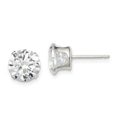 QE1007 Sterling Silver 8mm Round Snap Set CZ Stud Earrings