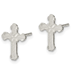 QE101 Sterling Silver Polished & Textured 'X' Cross Post Earrings