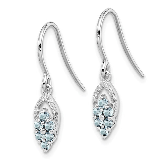QE10101AQ Sterling Silver Rhodium Diamond & Aquamarine Shepherd Hook Earrings