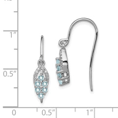 QE10101AQ Sterling Silver Rhodium Diamond & Aquamarine Shepherd Hook Earrings