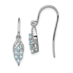 QE10101AQ Sterling Silver Rhodium Diamond & Aquamarine Shepherd Hook Earrings