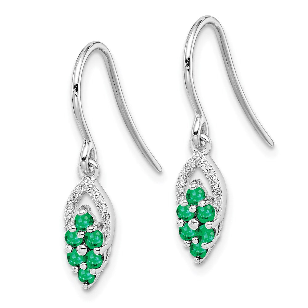 QE10101E Sterling Silver Rhodium-plated Diam. & Emerald Shepherd Hook Earrings