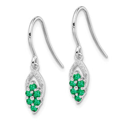 QE10101E Sterling Silver Rhodium-plated Diam. & Emerald Shepherd Hook Earrings