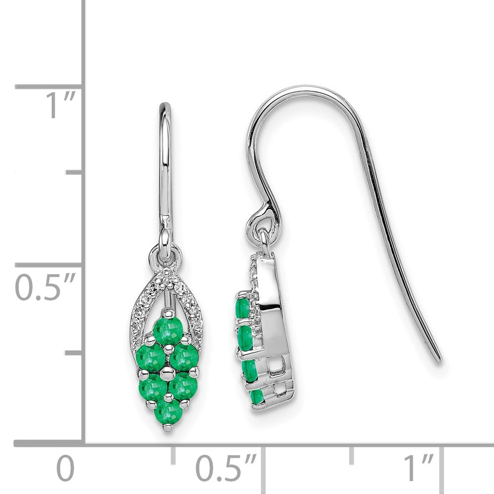 QE10101E Sterling Silver Rhodium-plated Diam. & Emerald Shepherd Hook Earrings