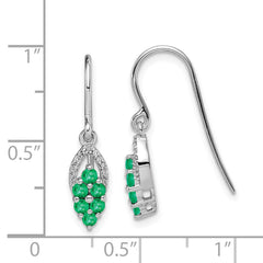 QE10101E Sterling Silver Rhodium-plated Diam. & Emerald Shepherd Hook Earrings