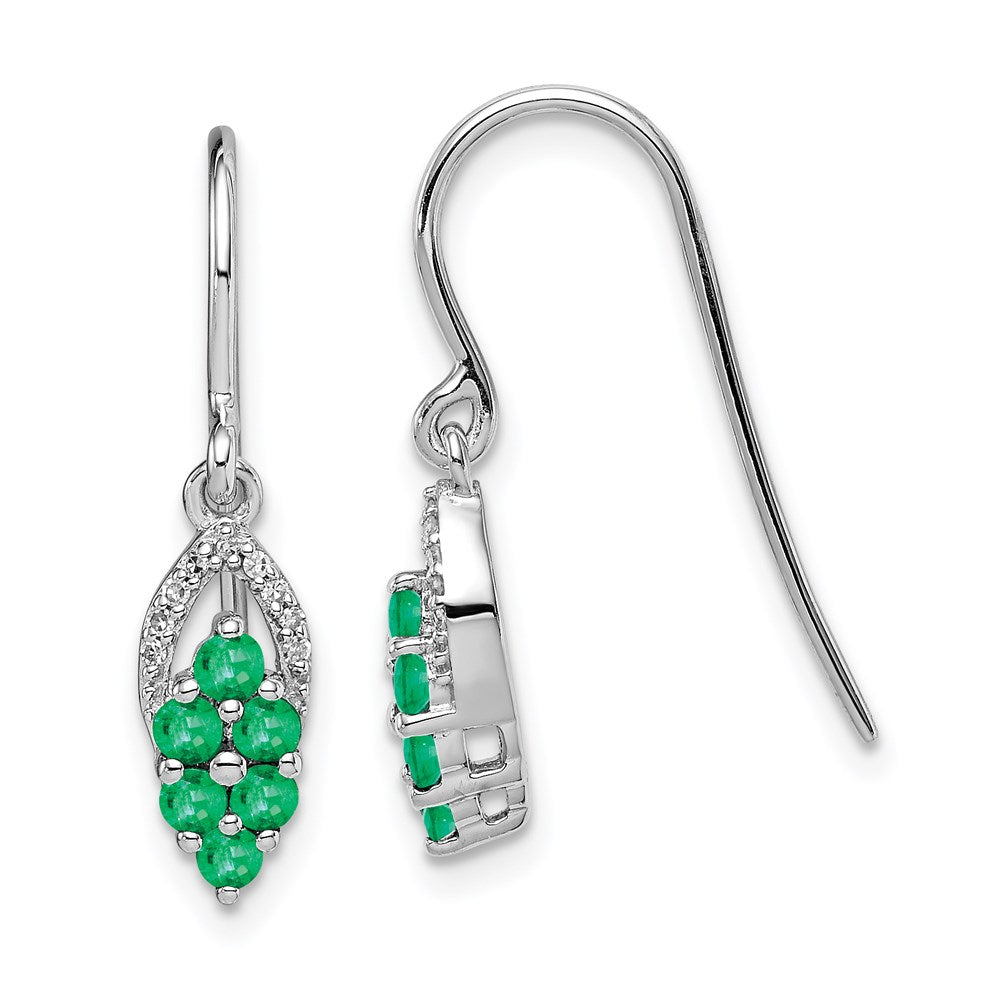 QE10101E Sterling Silver Rhodium-plated Diam. & Emerald Shepherd Hook Earrings