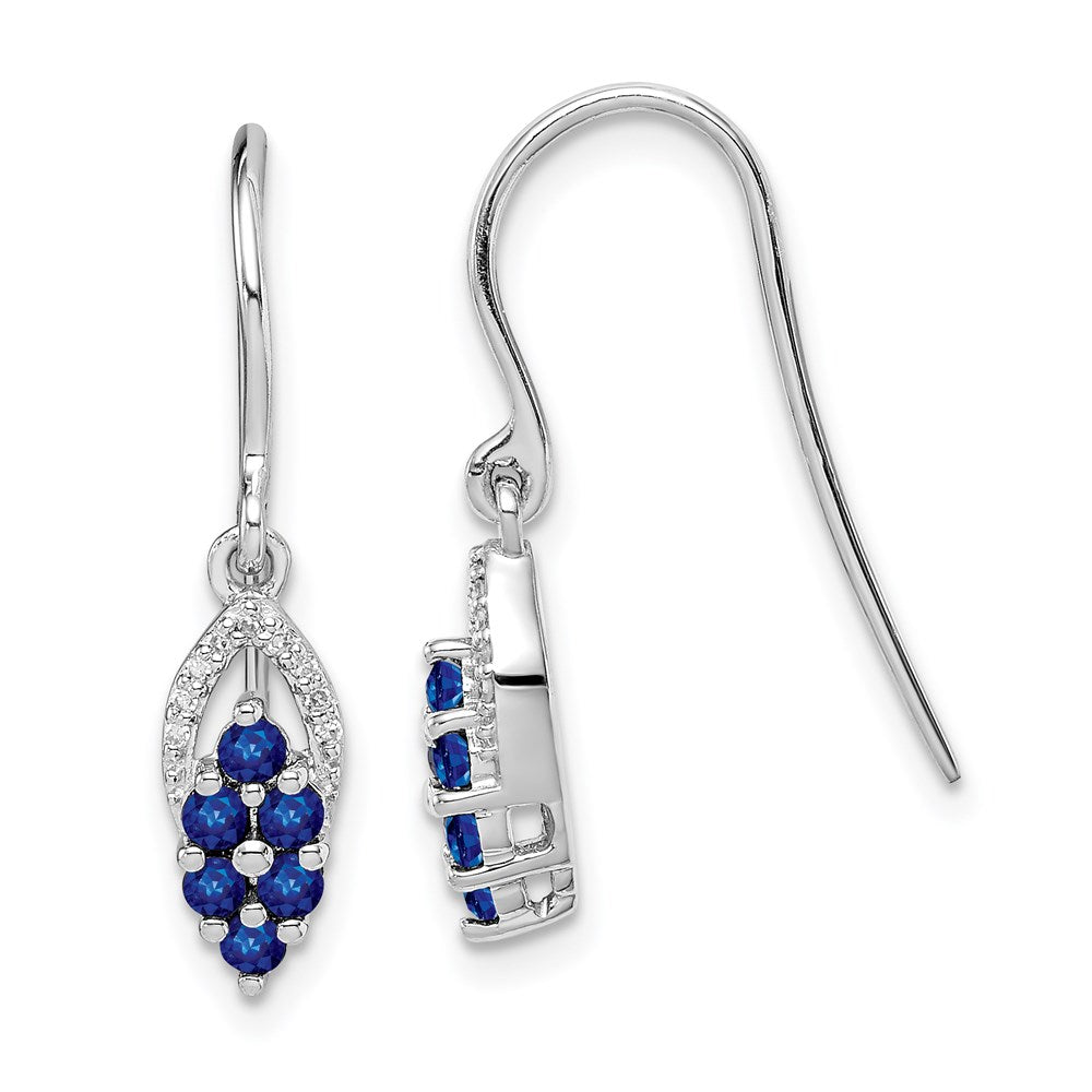 QE10101S Sterling Silver Rhodium Diamond & Sapphire Shepherd Hook Earrings