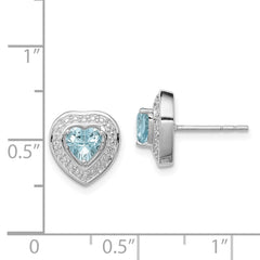 QE10111AQ Sterling Silver Rhodium-plated Aquamarine Teardrop Heart Post Earrings