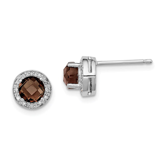 QE10117SQ Sterling Silver Rhodium-plated Diamond and Smoky Quartz Earrings
