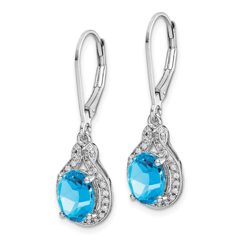 QE10141BT Sterling Silver Rhodium-plated Diamond and Blue Topaz Earrings