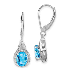 QE10141BT Sterling Silver Rhodium-plated Diamond and Blue Topaz Earrings