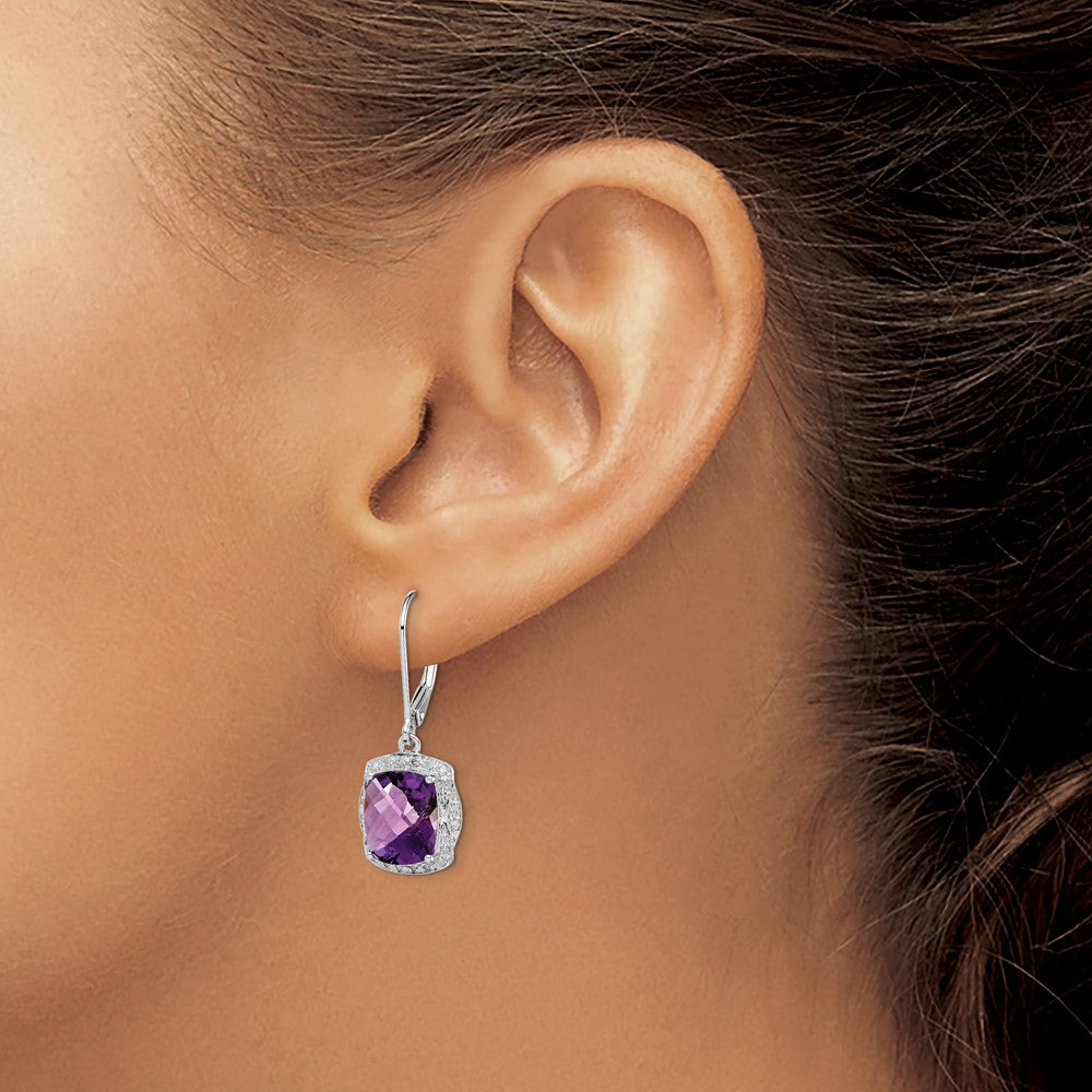 QE10143AM Sterling Silver Rhodium-plated Diamond and Amethyst Earrings