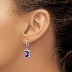 QE10143AM Sterling Silver Rhodium-plated Diamond and Amethyst Earrings