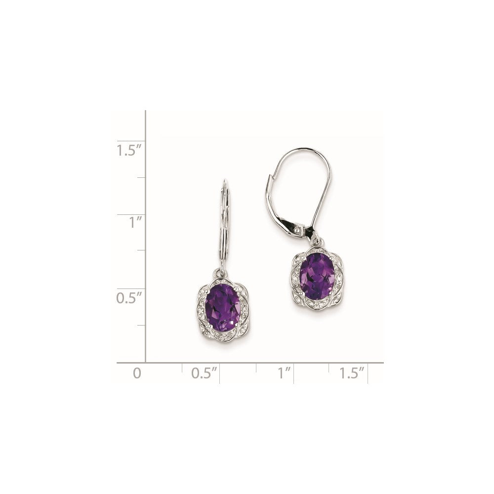 QE10151AM Sterling Silver Rhodium-plated Diamond and Amethyst Earrings