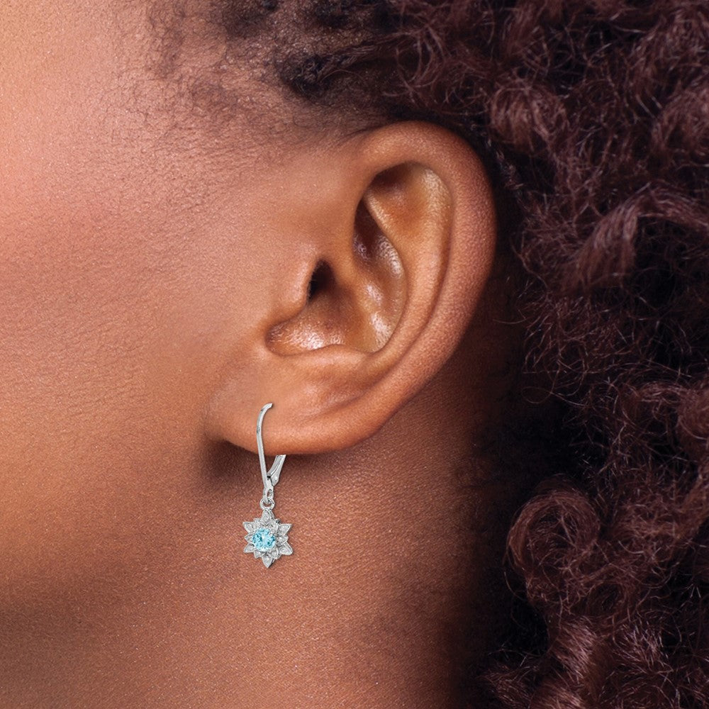 QE10157BT Sterling Silver Rhodium-plated Diamond and Blue Topaz Earrings