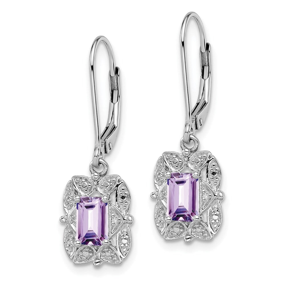 QE10165PQ Sterling Silver Rhodium-plated Diamond and Pink Quartz Earrings