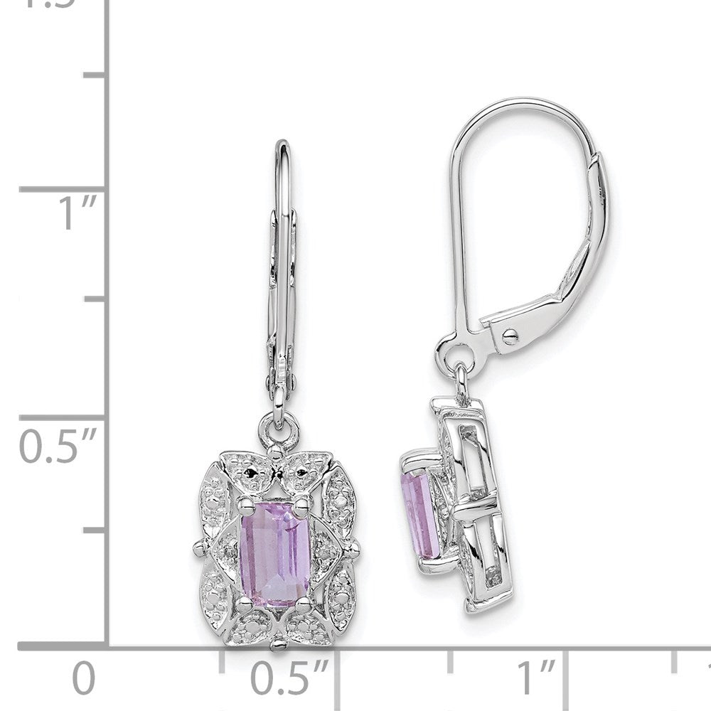 QE10165PQ Sterling Silver Rhodium-plated Diamond and Pink Quartz Earrings