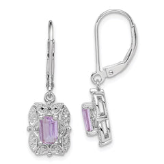 QE10165PQ Sterling Silver Rhodium-plated Diamond and Pink Quartz Earrings
