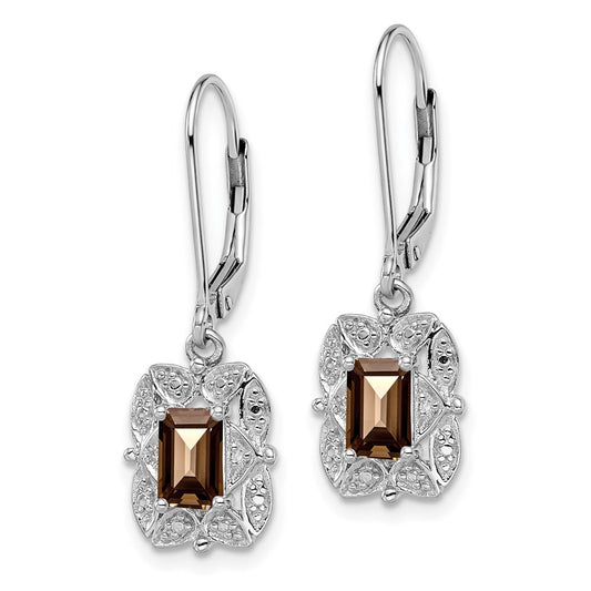 QE10165SQ Sterling Silver Rhodium-plated Diamond and Smoky Quartz Earrings