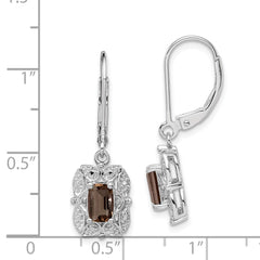 QE10165SQ Sterling Silver Rhodium-plated Diamond and Smoky Quartz Earrings