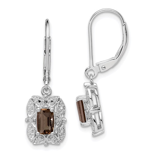 QE10165SQ Sterling Silver Rhodium-plated Diamond and Smoky Quartz Earrings