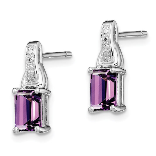 QE10171AM Sterling Silver Rhodium-plated Diamond and Amethyst Earrings