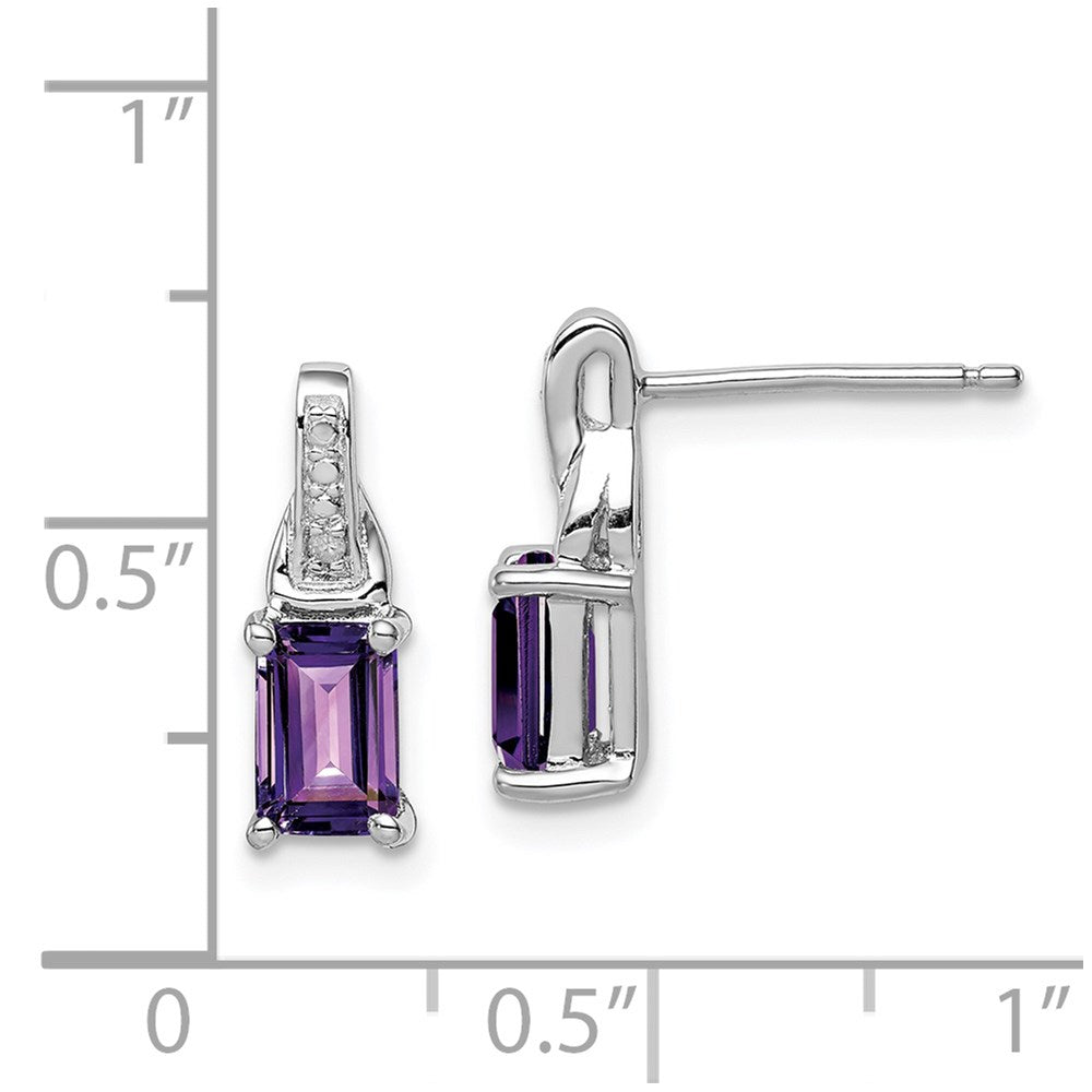 QE10171AM Sterling Silver Rhodium-plated Diamond and Amethyst Earrings