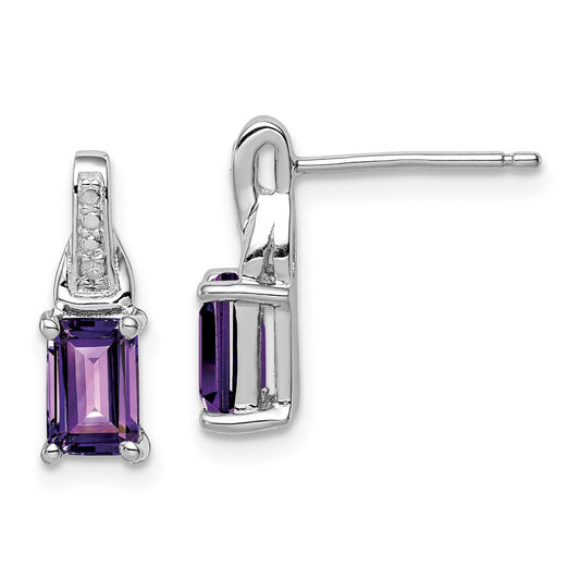QE10171AM Sterling Silver Rhodium-plated Diamond and Amethyst Earrings
