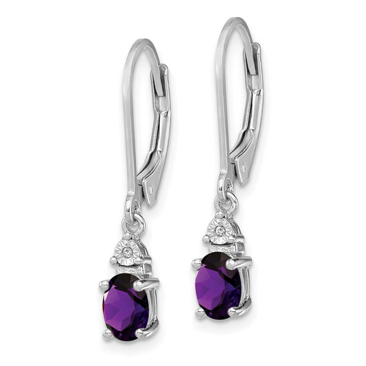 QE10173AM Sterling Silver Rhodium-plated Diamond and Amethyst Earrings