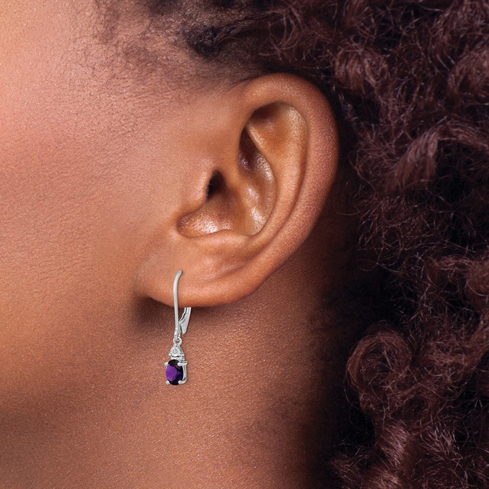 QE10173AM Sterling Silver Rhodium-plated Diamond and Amethyst Earrings