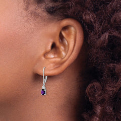 QE10173AM Sterling Silver Rhodium-plated Diamond and Amethyst Earrings