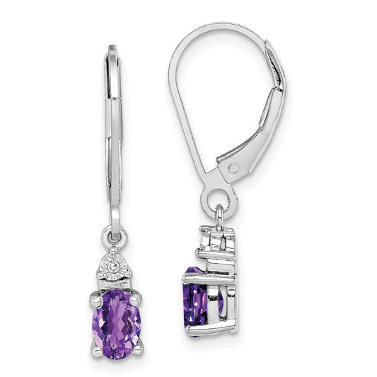 QE10173AM Sterling Silver Rhodium-plated Diamond and Amethyst Earrings