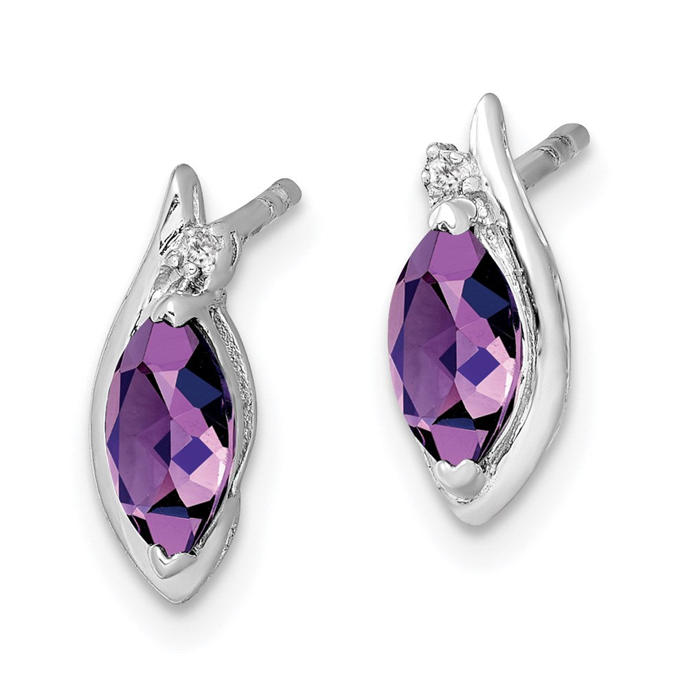 QE10175AM Sterling Silver Rhodium-plated Diamond and Amethyst Earrings