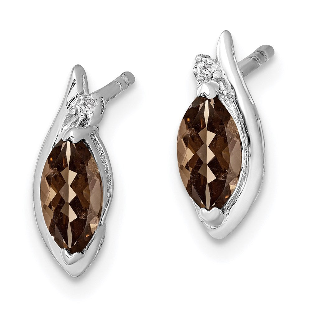 QE10175SQ Sterling Silver Rhodium-plated Diamond and Smoky Quartz Earrings