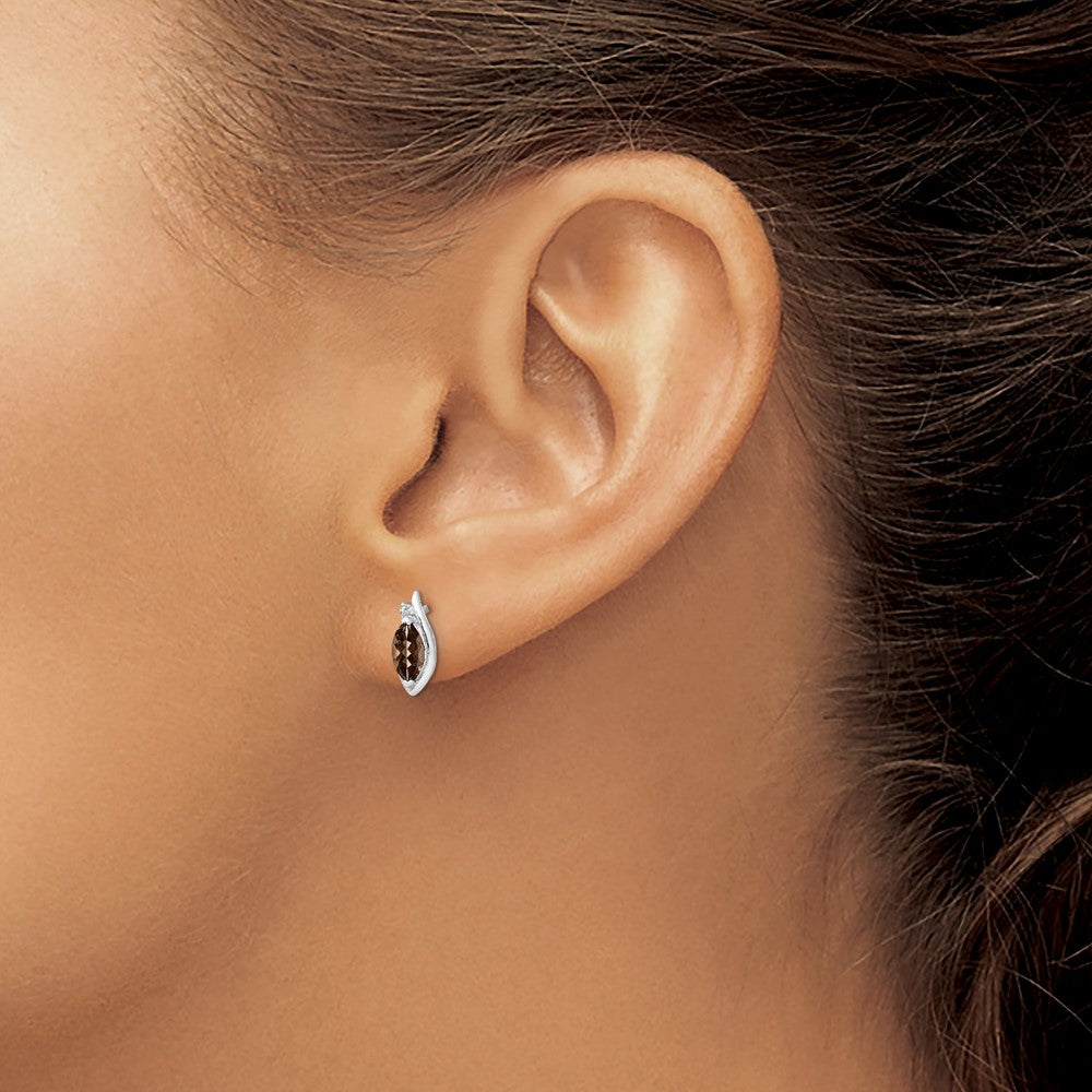 QE10175SQ Sterling Silver Rhodium-plated Diamond and Smoky Quartz Earrings