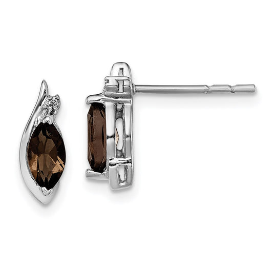 QE10175SQ Sterling Silver Rhodium-plated Diamond and Smoky Quartz Earrings
