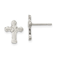 QE101 Sterling Silver Polished & Textured 'X' Cross Post Earrings