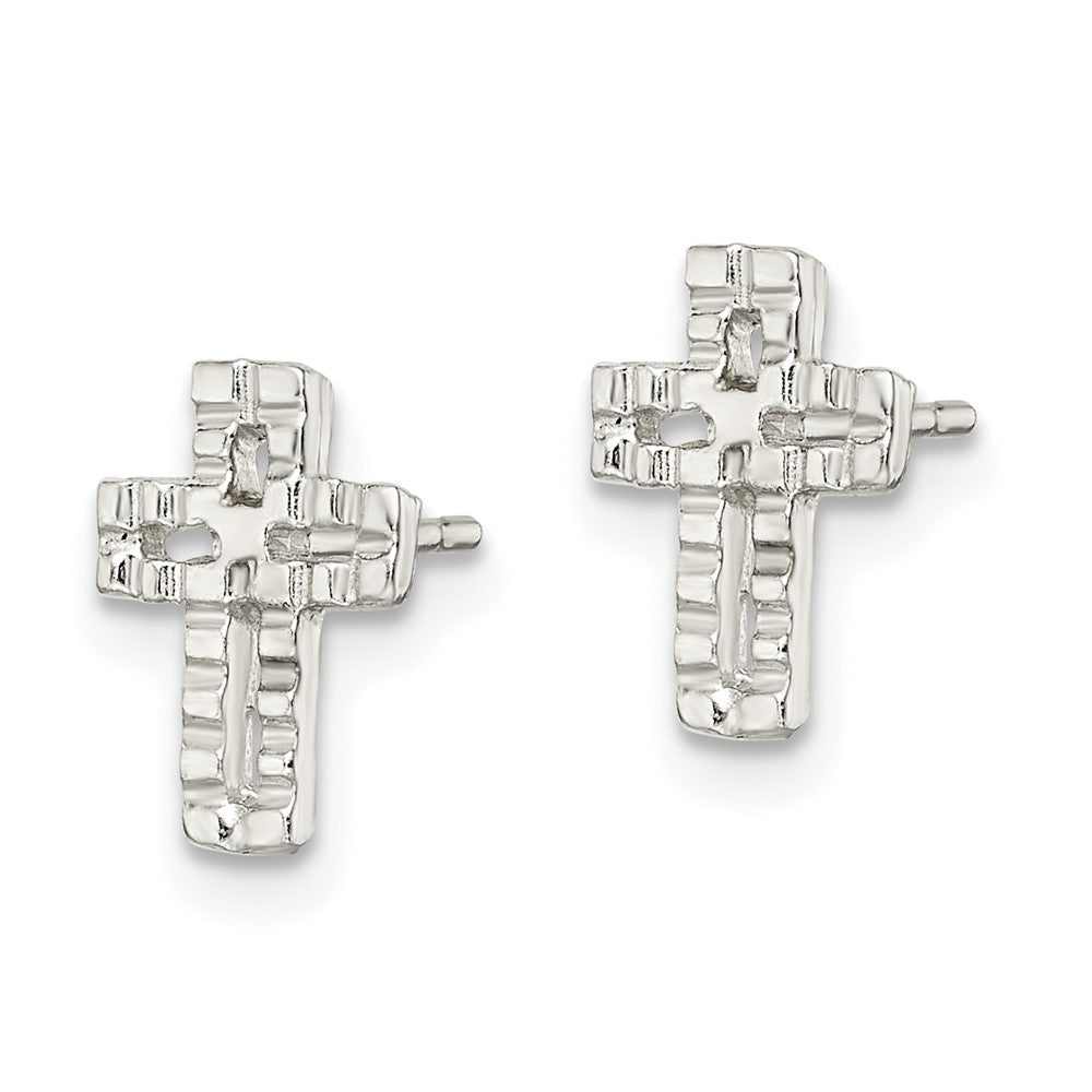 QE102 Sterling Silver Polished & Textured Latin Cross Post Earrings