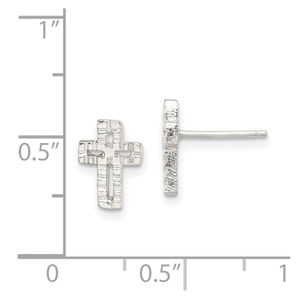 QE102 Sterling Silver Polished & Textured Latin Cross Post Earrings