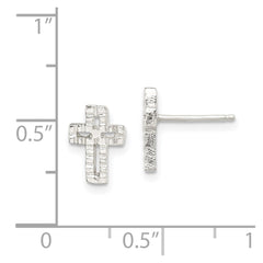QE102 Sterling Silver Polished & Textured Latin Cross Post Earrings