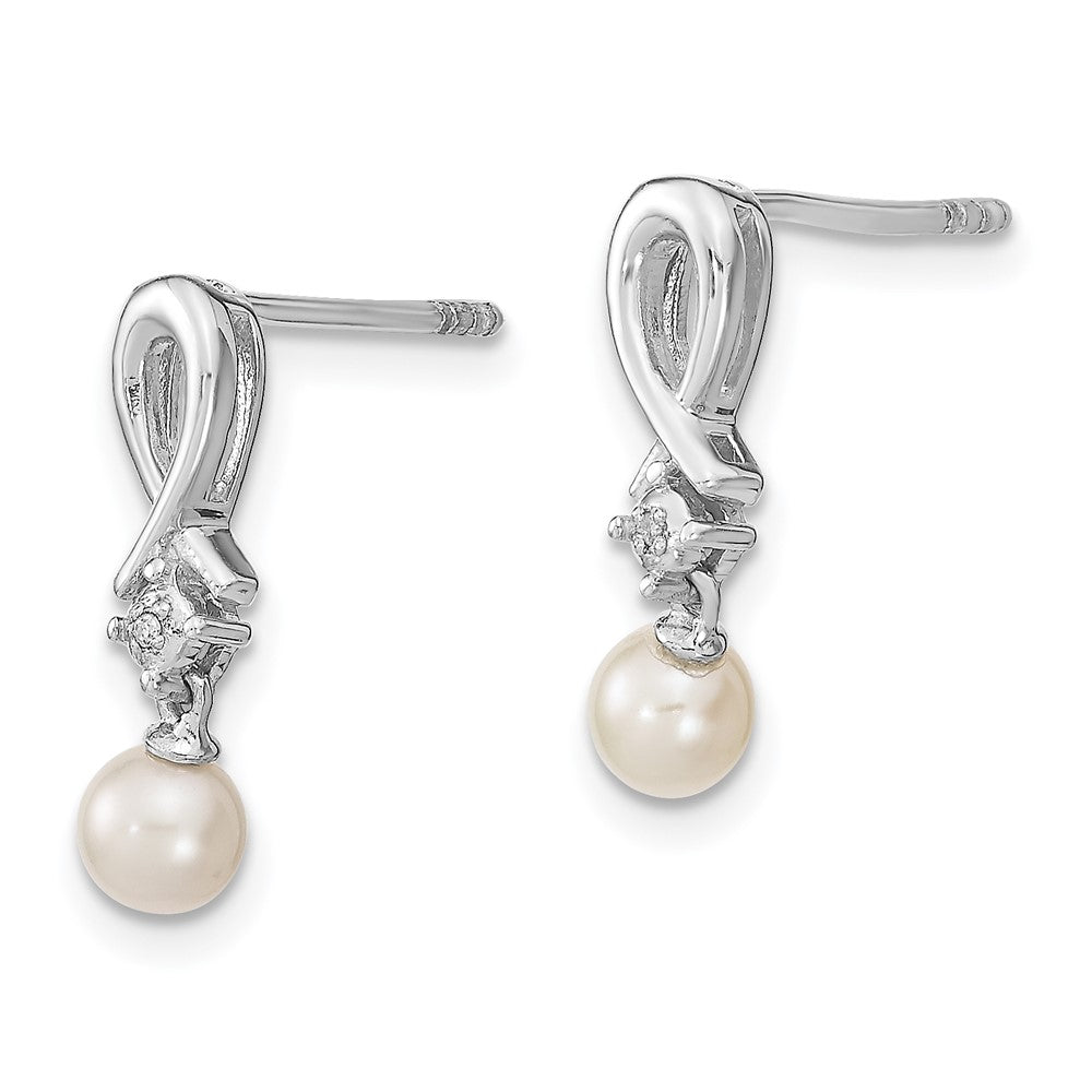 QE10206 Sterling Silver Rhodium-plated FW Cultured Pearl Diamond Earrings
