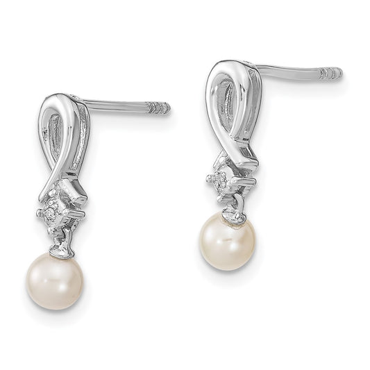 QE10206 Sterling Silver Rhodium-plated FW Cultured Pearl Diamond Earrings