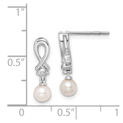 QE10206 Sterling Silver Rhodium-plated FW Cultured Pearl Diamond Earrings